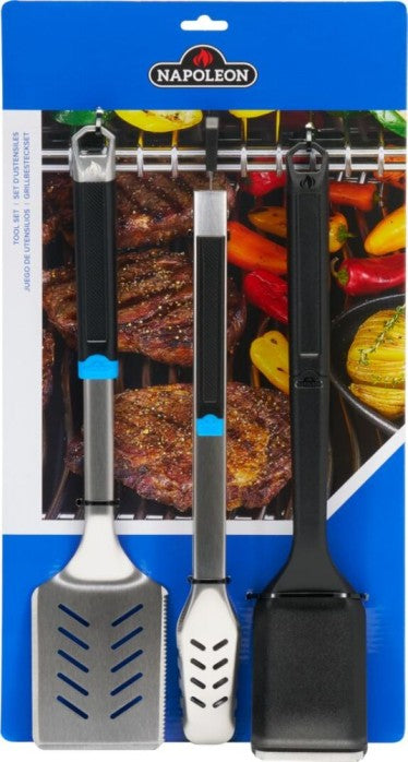 Napoleon 3-Piece Starter Tool Set featuring stainless steel grilling tool set components for effortless grilling.