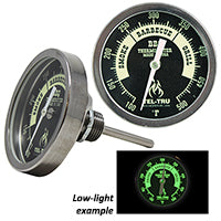 Tel-Tru Barbecue Thermometer, Black Glow Dial BQ300, 3" dial, 2.5" stem