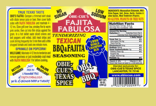 Obie Cue’s Fajita Fabulosa Rub - Texican BBQ & Fajita