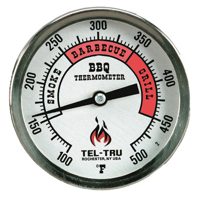 Tel-Tru Barbecue Thermometer, BQ300, 3" aluminum dial, 4" stem, RED zones