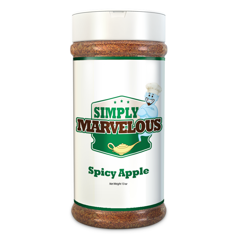 Simply Marvelous Spicy Apple Rub – 12.5oz bottle with bold BBQ label