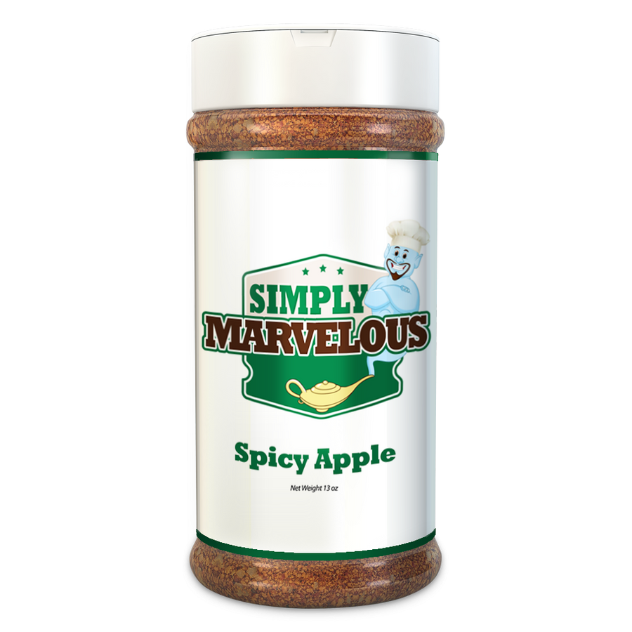 Simply Marvelous Spicy Apple Rub – 12.5oz bottle with bold BBQ label